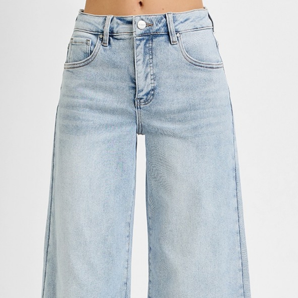 RISEN Palazzo High-Rise Ultra Baggy Wide Leg Cropped Ankle Jeans Denim Pants - Picture 6 of 16
